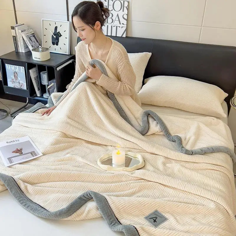 Decobites Cozy Cotton Velvet Plush Blanket: Luxuriously Soft and Warm Light Blanket