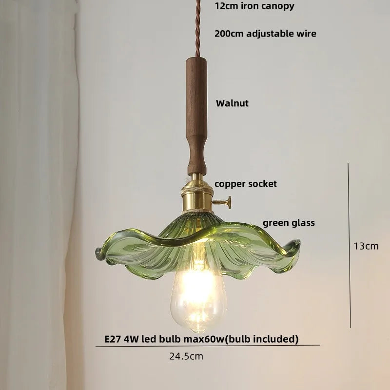 Amber Glass Pendant Light Walnut Accent Bar Style