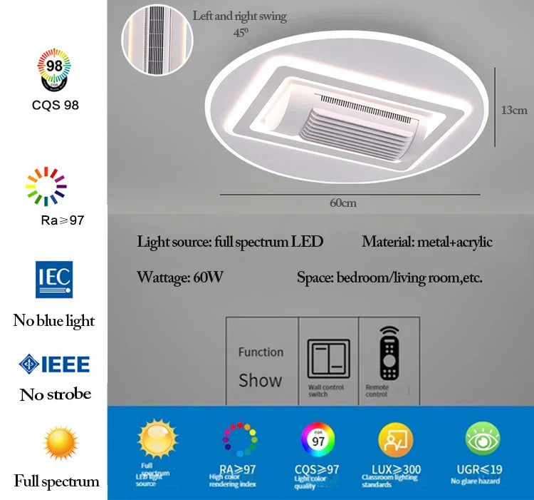 DecorBites™ LED Bladeless Ceiling Fan Dimmable Remote Modern Indoor Lightingusc