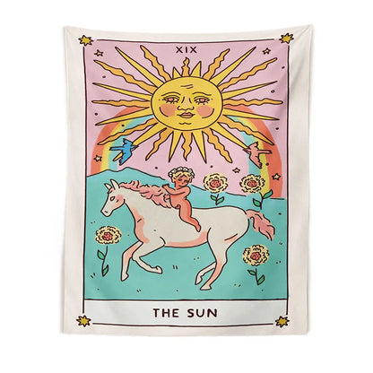 Sunshine Dreams Tarot Tapestry Wall Hanging by Decobites - Boho Hippie Rainbow Art Decor