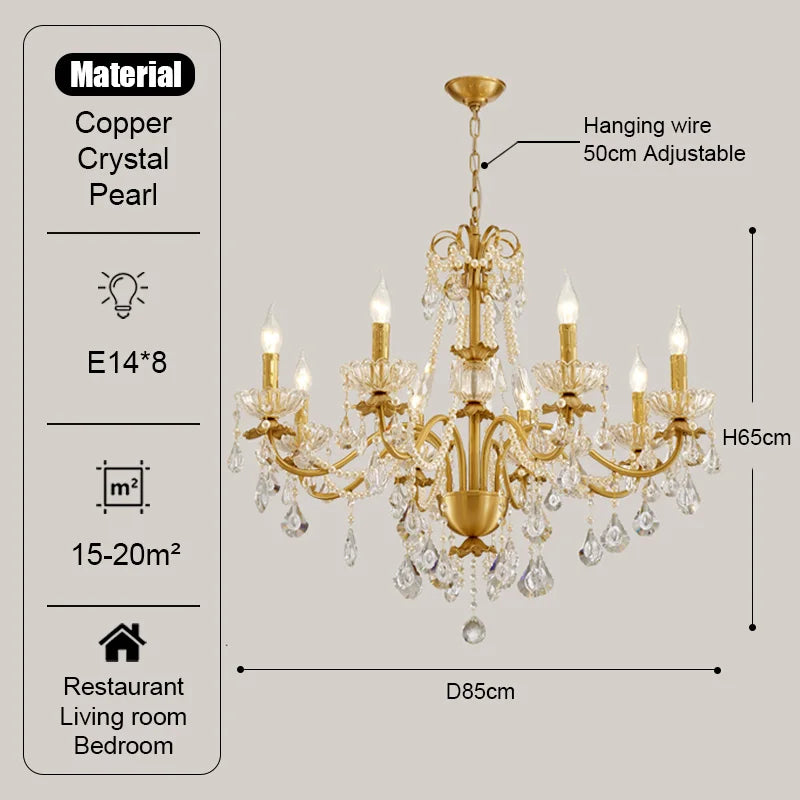DecorBites™ Gold Brass Crystal Chandelier - Luxurious Candle Lights for Villa Living Room