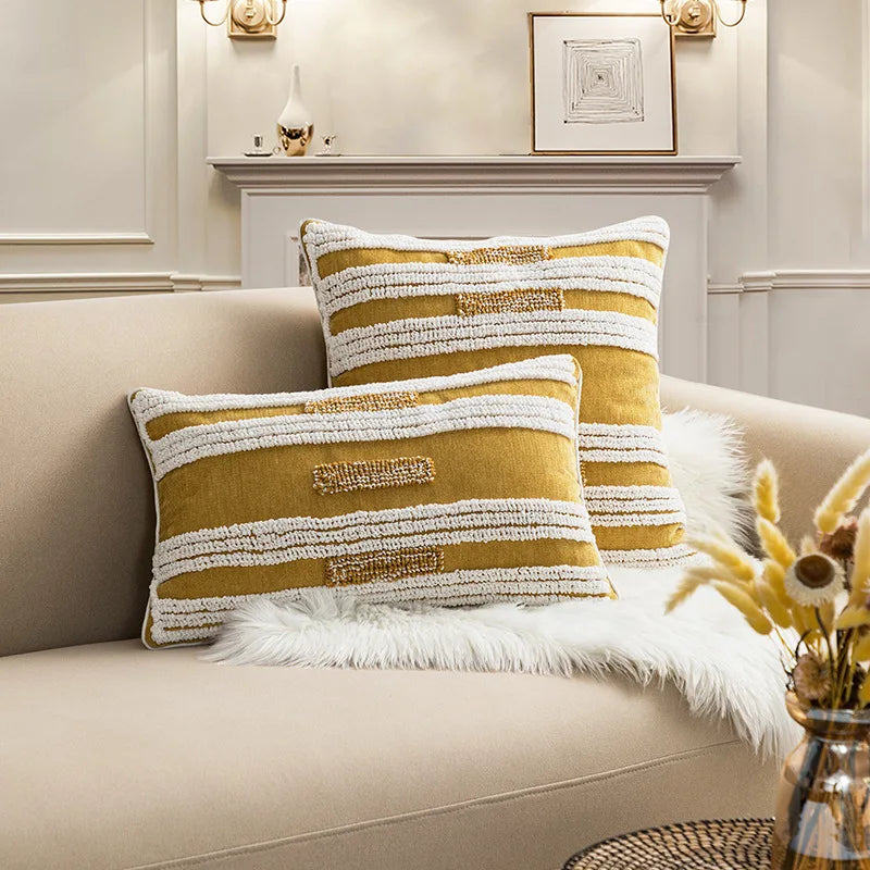 DecorBites™ Boho Loop Tufte Embroidered Cushion Cover Moroccan Geometric Decor Pillow