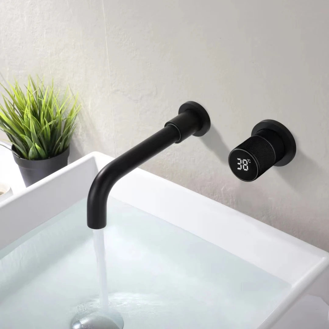 Black brass bathroom faucet Hidden intelligent digital display design Single handle gray Cold & Hot dual-control basin faucet