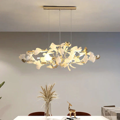 DecorBites™ Gold Branches Chandelier with Porcelain Leaves Pendant Light - Luxury Living room Decor