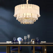 Decorbites™ Lámpara de Araña de Cristal Dorado: Lámpara de Araña Redonda de Lujo Posmoderno para Sala de Estar