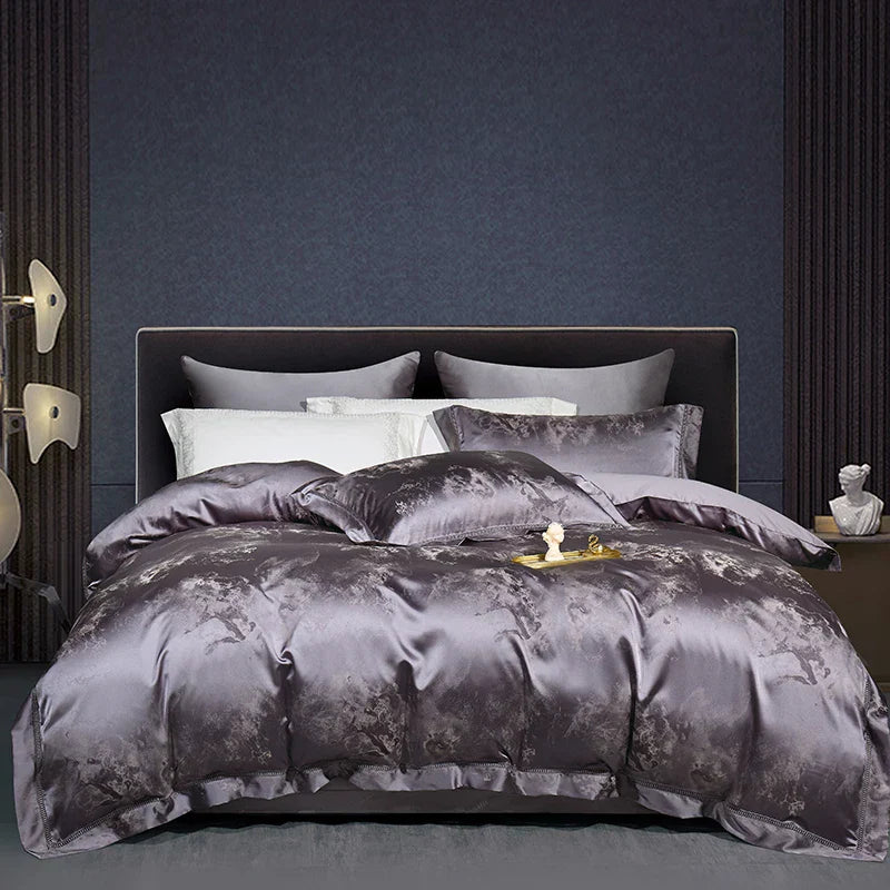 DecorBites™ 1000TC Egyptian Cotton Satin Jacquard Patchwork Bedding Set - Full Queen King Size