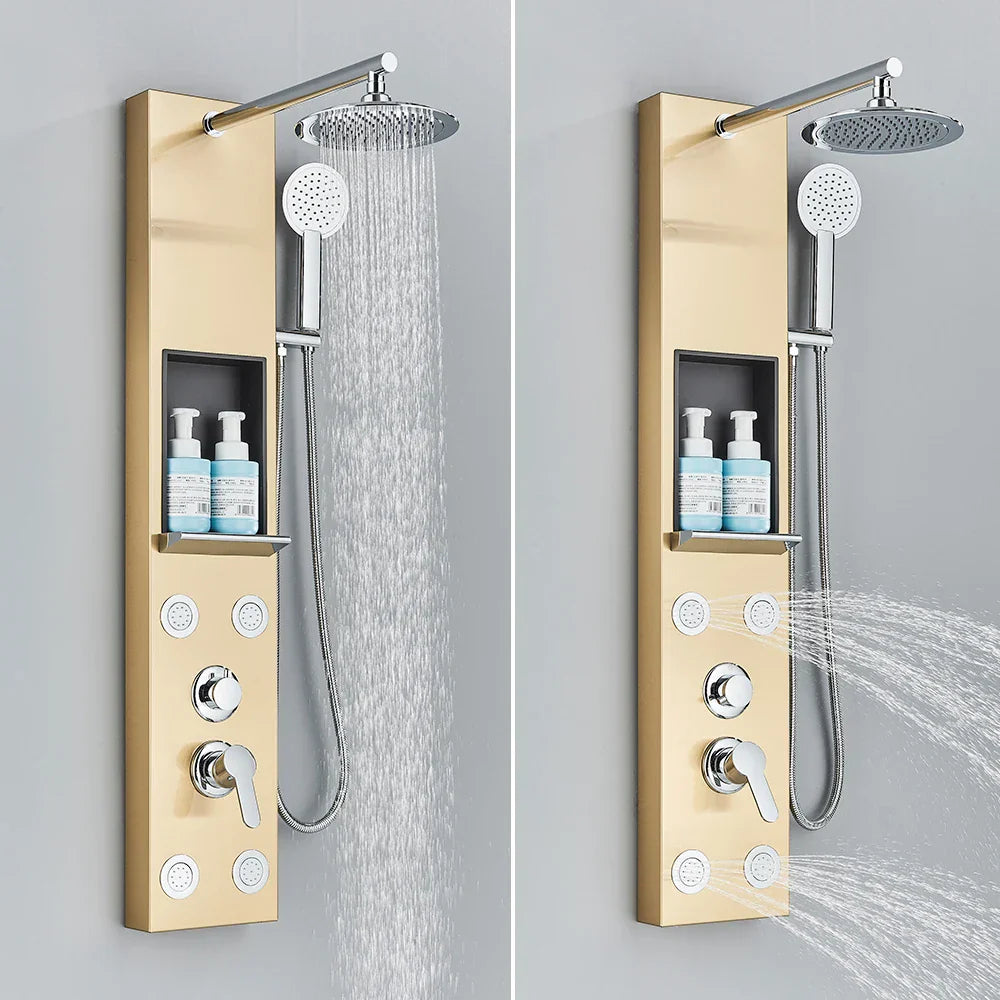 DecorBites™ Rainfall Shower Panel with Storage Rack and Massage Jets