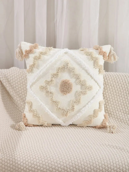 DecorBites™ Boho Geometric Tufted Cushion Cover Cotton Canvas Pillow Covers