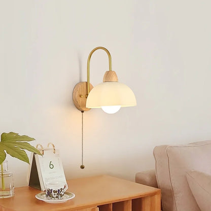 DecorBites™ Glass Wood LED Wall Lights Decor for Bedroom Living Room Coffee Mirror Bedside Lamp