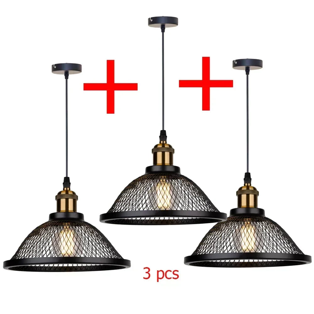 DecorBites™ Black Iron Net-Cage Kitchen Pendant Light with LED for Bedroom & Living Room