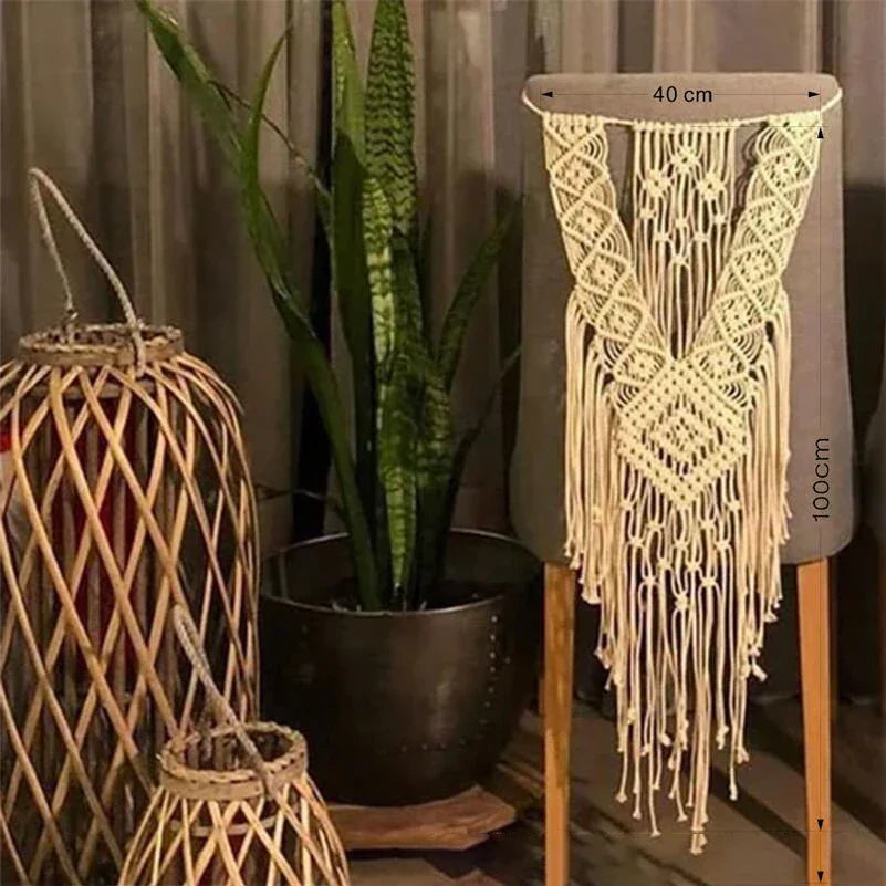 Decobites Macrame Wedding Chair Back Tapestry - Mr & Mrs Boho Woven Cotton Valance