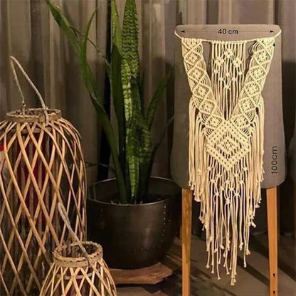 Decobites Macrame Wedding Chair Back Tapestry - Mr & Mrs Boho Woven Cotton Valance