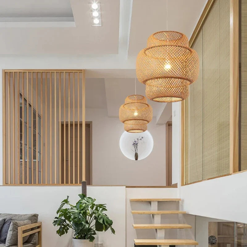Handwoven Bamboo Pendant Light in Japanese Style