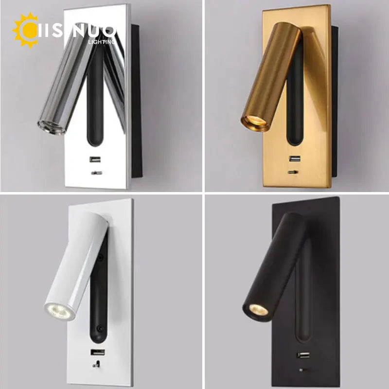DecorBites™ LED Wall Sconce Adjustable Reading Light for Hotel Bedroom, USB Charging