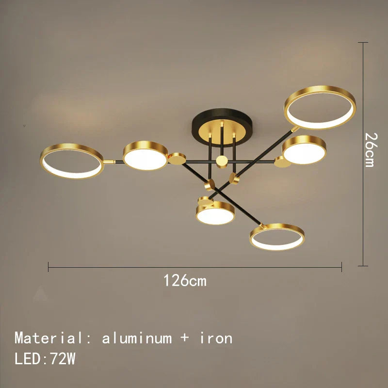 Decorbites™ Gold Schwarz Metall LED Kronleuchter – Minimalistisches 3-Farbtemperatur-Beleuchtung für Wohnzimmer und Restaurant