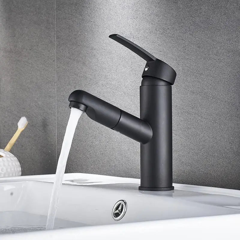 Single Handle Pull-out Bathroom Basin Faucet Hot and Cold Water Countertop Installation Faucet  Water Mode