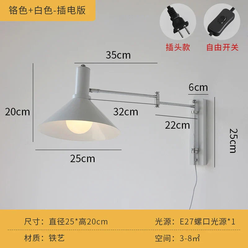 Lámpara de pared DecorBites™ Cream Wind LED E27 con brazo articulado y telescópica, ideal para escaleras, mesilla de noche o lectura.