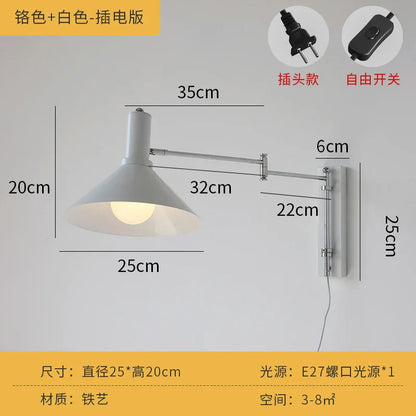 Lámpara de pared DecorBites™ Cream Wind LED E27 con brazo articulado y telescópica, ideal para escaleras, mesilla de noche o lectura.