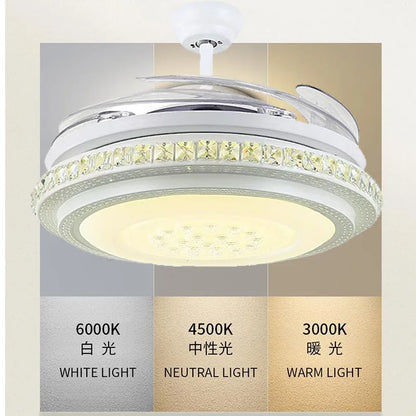 DecorBites™ Crystal Chandeliers Ceiling Fans with Invisible Ceiling Fan Light, Remote Control, 6 Speeds