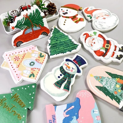 20Pcs/Bag Cartoon Die Cut Santa Claus Stocking Tree Decoupage Paper Napkins Paper Serviettes for Christmas Party Tableware Decor