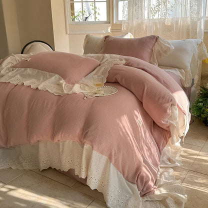 DecorBites™ Lace Ruffles Princess Wedding Bedding Set in Pure Cotton Skin-friendly Fabric