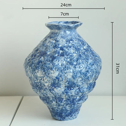 ديكوربايتس™ مزهرية خزفية زرقاء، حوض مائي، ديكور منزلي، مزهرية زهور