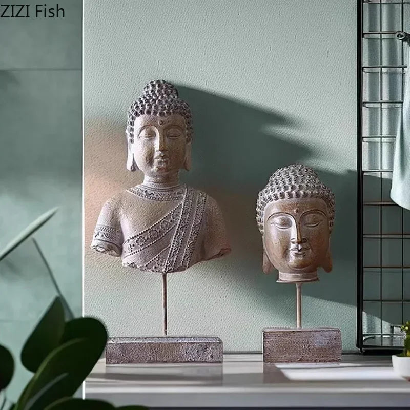 DecorBites™ Buddha Head Statue Resin Sculpture Religious Desk Ornament Room Decor