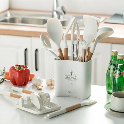 مجموعة أدوات طهي المطبخ المصنوعة من السيليكون من ديكوربايتس™، 10/13 قطعة - مقاومة للحرارة العالية، غير لاصقة، بمقبض خشبي