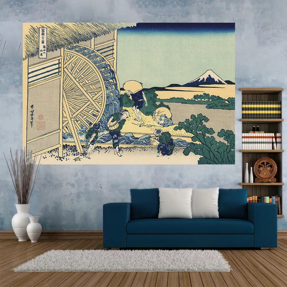 Decobites Ukiyo-E Kanagawa Landscape Tapestry: Japanese Scenery Wall Hanging for Aesthetic Home Decor