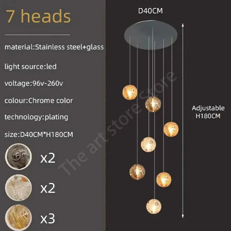 Lámpara de techo espiral de cristal DecorBites™ para una decoración moderna de sala de estar y cocina.