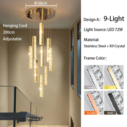 DecorBites™ Large Crystal Luxury Chandelier for Living Room Dining Hall Stair Suspension