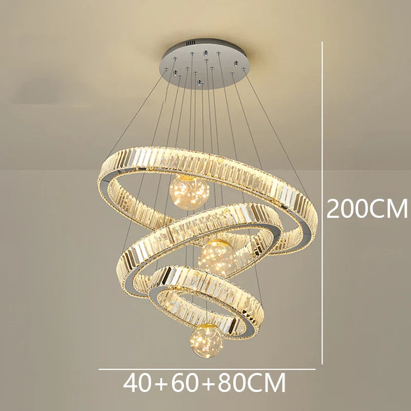 Modern Crystal Ring Staircase Chandelier Pendant Light