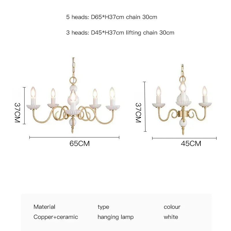 Lámpara de araña LED blanca crema DecorBites™, lámpara colgante retro de cobre para decoración del hogar