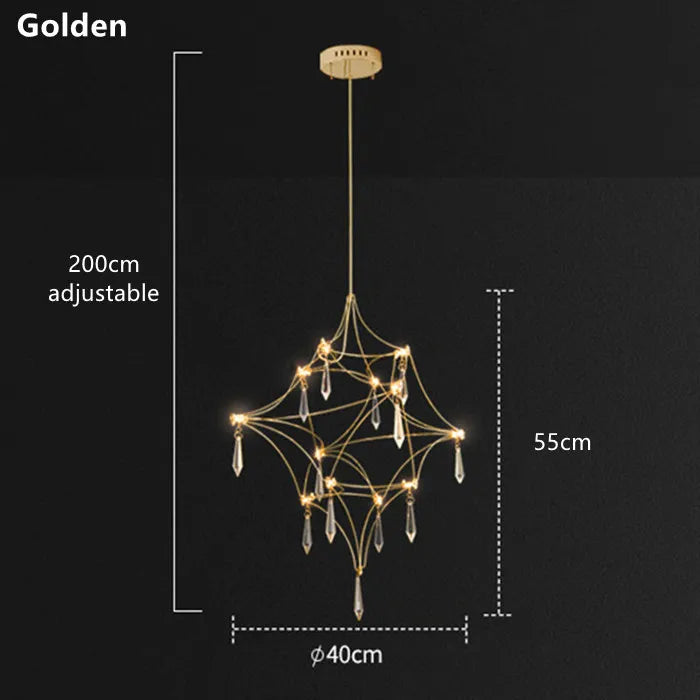DecorBites™ Golden Lustre Crystal Chandelier for Living Dining Bedroom LED Lights
