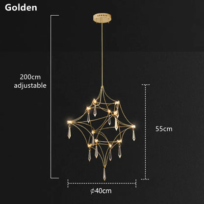 DecorBites™ Golden Lustre Crystal Chandelier for Living Dining Bedroom LED Lights