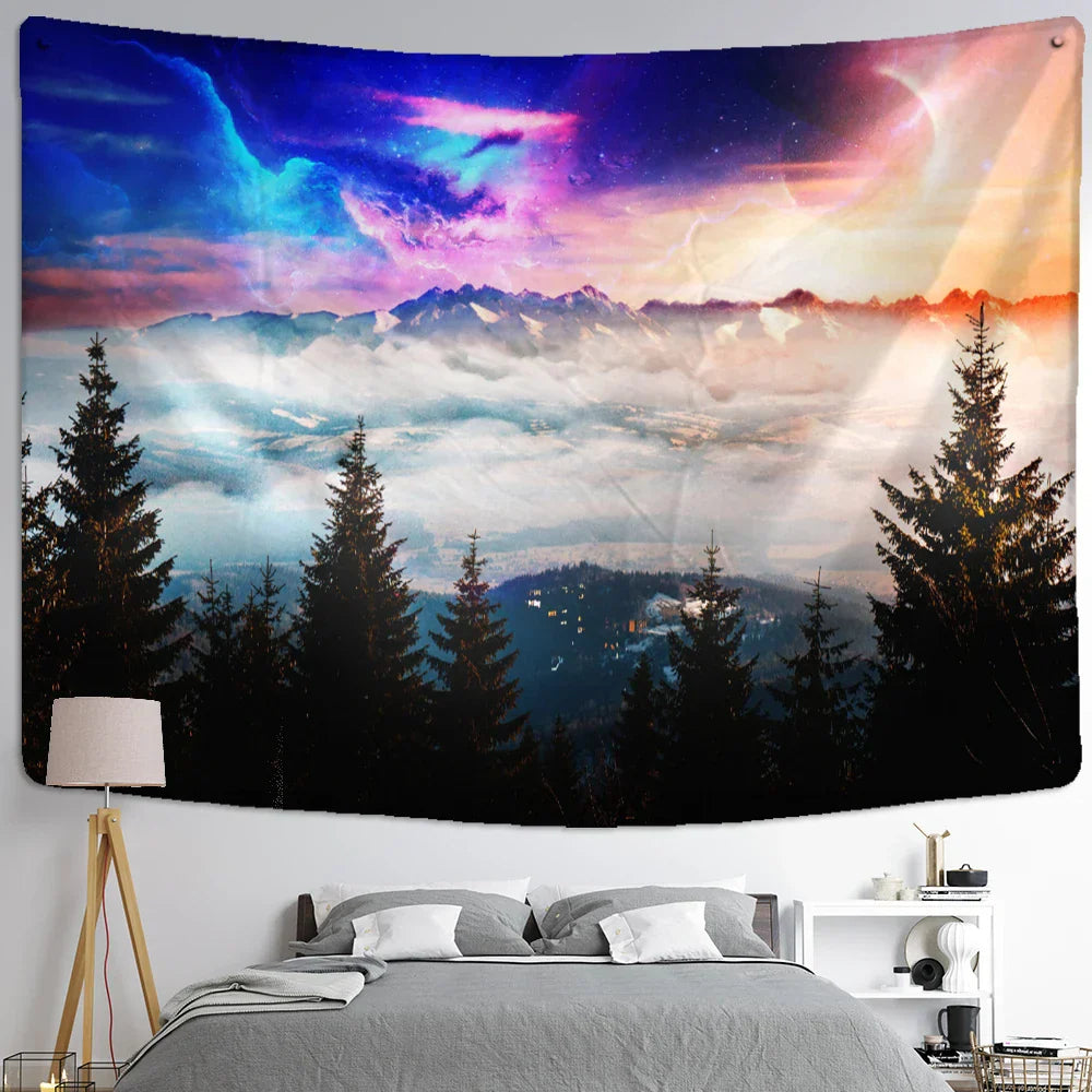 Decobites Starry Night View Tapestry: Bohemian Psychedelic Mystery Wall Hanging for Home Aesthetics