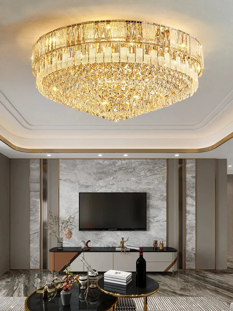 DecorBites™ K9 Crystal Gold Chandelier Lighting for Living Room