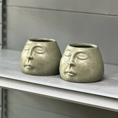 ديكور بايتس™ - مزهرية خزفية بتصميم وجه تجريدي - منفضة سجائر - نباتات - إكسسوارات ديكور منزلي