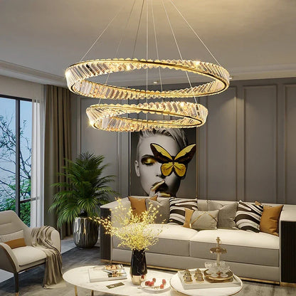 DecorBites™ Gold LED Crystal Pendant Chandelier for Luxury Living Dining Room LightingDécor