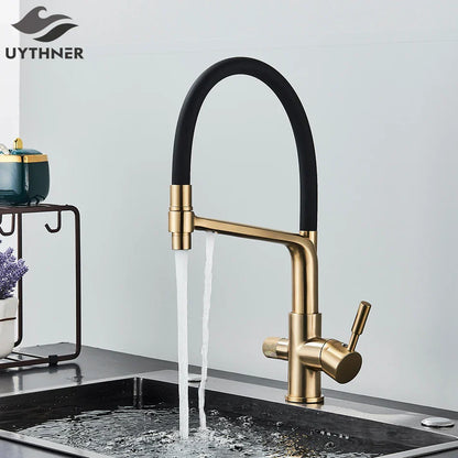 Decorbites™ Messing Küchen-Wasserfilterarmatur mit doppelter Auslauf, 360° drehbar, Trinkwasserfilter-Mischer