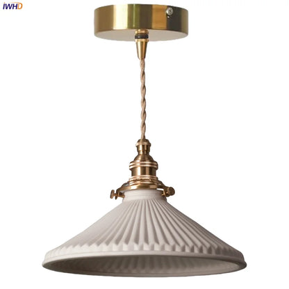 DecorBites™ Ceramic LED Pendant Light: Modern Brass Hanging Lamp for Home Decor