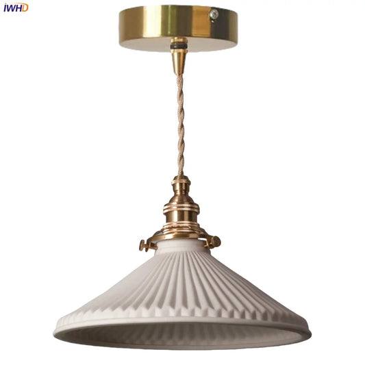 DecorBites™ Ceramic LED Pendant Light: Modern Brass Hanging Lamp for Home Decor