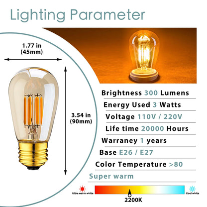 Bombilla LED de filamento DecorBites™ 3W ST45 Dorada Regulable E26 E27 2200K Decoración para interiores