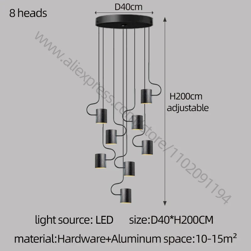 DecorBites™ LED Staircase Chandelier: Adjustable Modern Living Room Lighting for Villa Decoration