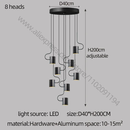 DecorBites™ LED Staircase Chandelier: Adjustable Modern Living Room Lighting for Villa Decoration