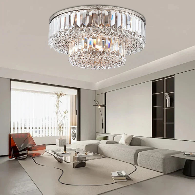 DecorBites™ Large Crystal Chandelier Chrome Hanging Lamp for Dining Room Decor