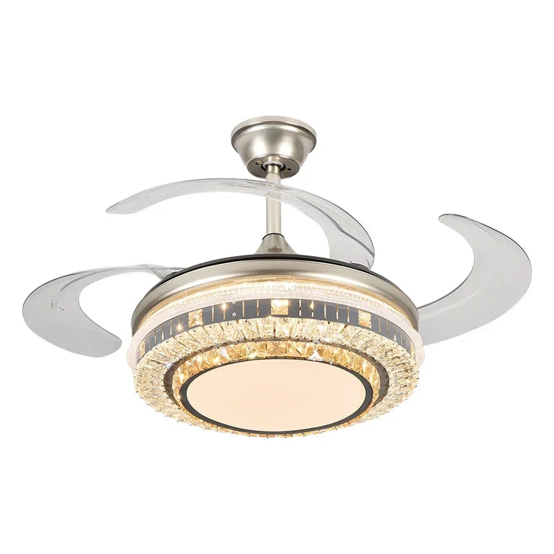 DecorBites™ Gold Crystal Retractable Blades Modern LED Ceiling Fan 42" Smart Lightning