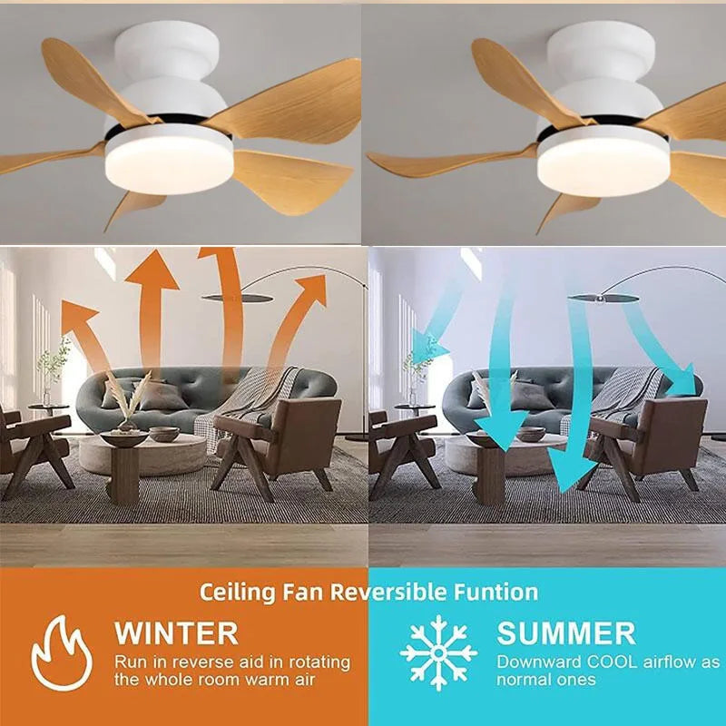 DecorBites™ Low Floor DC Motor Ceiling Fan with Remote Control, 32W, Modern Black White, 220V 110V