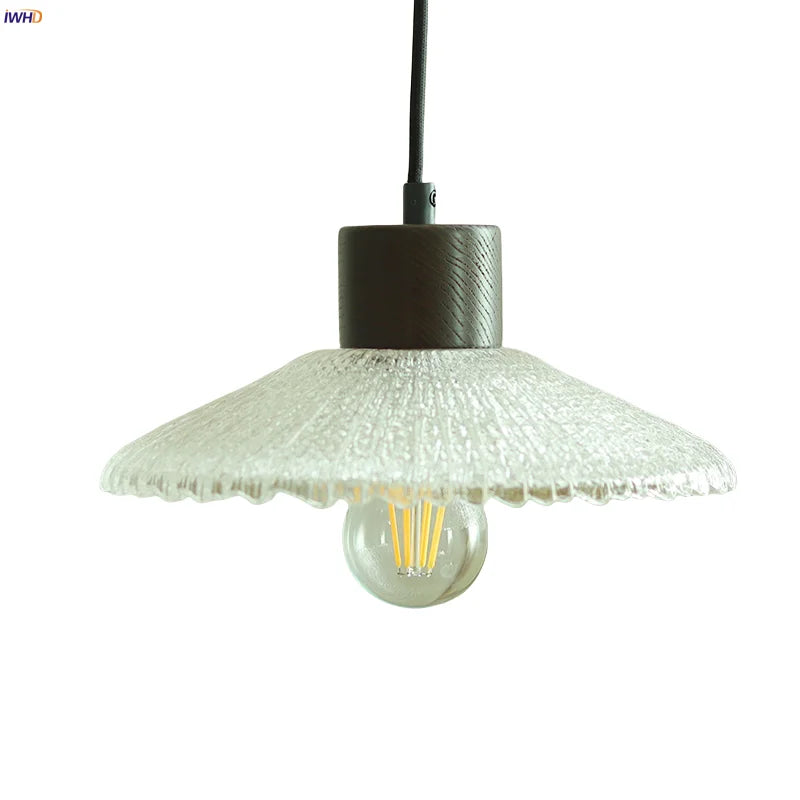 DecorBites™ Clear Glass LED Pendant Light Fixture Wood Hanging Lamp