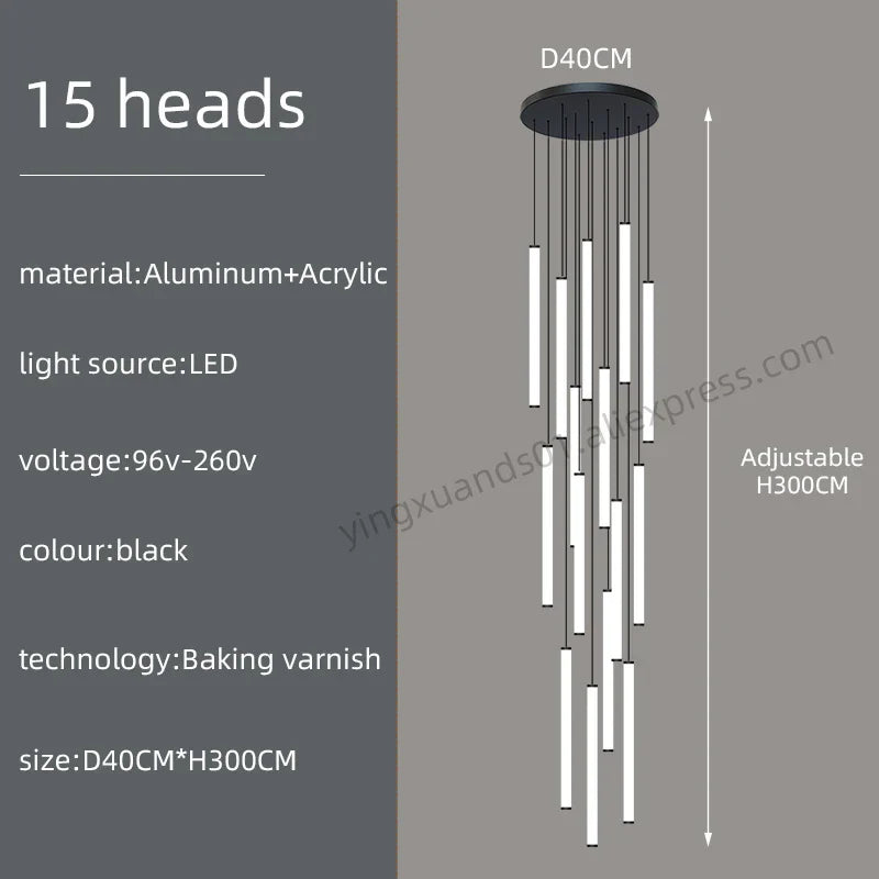 DecorBites™ Loft Black Chandelier: Acrylic Villa Ceiling Lamp for Living Room & Staircase